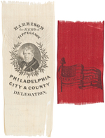 PAIR OF 1840 WILLIAM HENRY HARRISON CAMPAIGN RIBBONS.