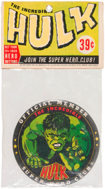 "THE INCREDIBLE HULK - OFFICIAL MEMBER SUPERHERO CLUB" BAGGED BUTTON & STYLE GUIDE SHEET.