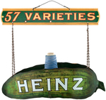 "HEINZ" FIGURAL PICKLE ADVERTISING DISPLAY/STRING HOLDER.