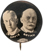 DEMOCRATIC CONVENTION 1924 DELEGATE BADGE PLUS SCARCE DAVIS/BRYAN JUGATE BUTTON.