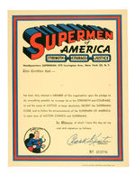 SUPERMAN "SUPERMEN OF AMERICA" LAST VERSION CLUB CERTIFICATE.