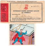 "SUPERMAN JUNIOR DEFENSE LEAGUE OF AMERICA" MEMBERSHIP CARD & BREAD STAMP.