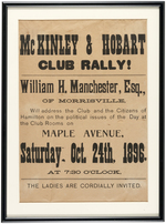"McKINLEY & HOBART CLUB RALLY!" SMALL POSTER FROM 1896 CAMPAIGN EVENT.