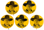 HOPALONG CASSIDY FIVE BREAD AND DAIRY ENDORSEMENT BUTTONS C. 1950.