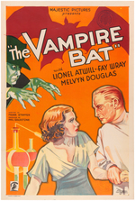 "THE VAMPIRE BAT" LINEN-MOUNTED HORROR MOVIE POSTER.