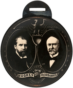 PROHIBITIVELY RARE HUGHES/FAIRBANKS 1.75" REAL PHOTO JUGATE BUTTON ON LEATHER WATCH FOB.