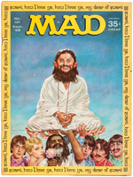 NORMAN MINGO "MAD" MAGAZINE #121 FRAMED COVER ORIGINAL ART FEATURING THE BEATLES & THE MAHARISHI.