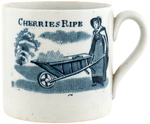 "THE GAME AT MARBLES - CHERRIES RIPE" EARLY CHILD'S CREAMWARE MUG.