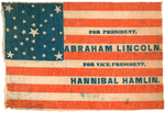 SPLENDID "FOR PRESIDENT, ABRAHAM LINCOLN" PARADE FLAG THE CROWN JEWEL OF THE LEON ROWE COLLECTION.