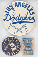 LOS ANGELES DODGERS THREE MUCHINSKY BOOK PHOTO EXAMPLES INCLUDING 6" BUTTON.