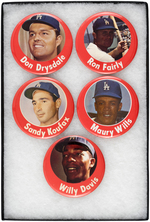 LOS ANGELES DODGERS FOUR PLAYER BUTTONS FROM MUCHINSKY BOOK PLUS ONE UNLISTED.