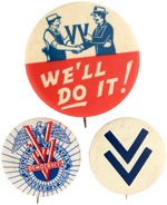 TRIO OF DOUBLE V CAMPAIGN BUTTONS WWII ERA CIVIL RIGHTS.
