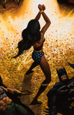 "JLA: A LEAGUE OF ONE" COVER PAINTING ORIGINAL ART FEATURING WONDER WOMAN & THE JUSTICE LEAGUE.