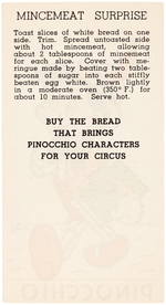 "PINOCCHIO CIRCUS" PREMIUM BREAD CARD SET.
