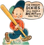 "ICE CREAM DIXIES" 1930s ADVERTISING STANDEE PAIR WITH BASEBALL THEME.
