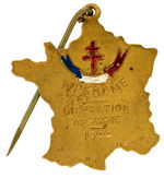 "WELCOME/LIBERATION OF PARIS 1944" FIGURAL BRASS STICKPIN WITH INSIGNIA OF 314 INFANTRY DIVISION.
