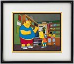 "THE SIMPSONS" BART SIMPSON & COMIC BOOK GUY FRAMED PRODUCTION CEL DISPLAY.