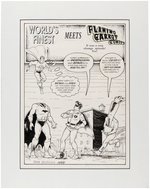 "WORLD'S FINEST MEETS FLAMING CARROT COMICS" COMIC COVER ORIGINAL ART WITH SUPERMAN, BATMAN & ROBIN.