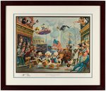 CARL BARKS "JULY FOURTH IN DUCKBURG" SIGNED & FRAMED GOLD PLATE LITHOGRAPH.
