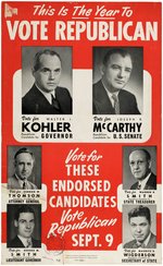 JOE McCARTHY POSTERS, PHOTO AND TICKET INCLUDING FIRST CAMPAIGN FOR SENATOR.