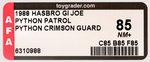 "G.I. JOE - A REAL AMERICAN HERO" PYTHON PATROL - PYTHON CRIMSON GUARD SERIES 8/34 BACK AFA 85 NM+.