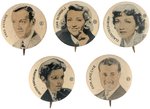 MOVIE STARS FIVE SCARCE BUTTONS FROM 1930s SET.
