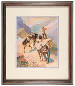 WILLIAM ROBINSON LEIGH COWBOY PROSPECTOR ON HILLTOP FRAMED FULL COLOR ORIGINAL ART.