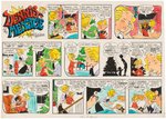 "DENNIS THE MENACE" 1974 SUNDAY PAGE ORIGINAL ART & MATCHING COLOR GUIDE.
