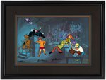 SCOOBY DOO "WITLESS FOR THE PROSECUTION" FRAMED ANIMATION CEL DISPLAY SIGNED BY HANNA & BARBERA.