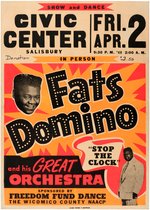 "FATS DOMINO AND HIS GREAT ORCHESTRA" 1965 BOXING STYLE CIVIL RIGHTS CONCERT POSTER.