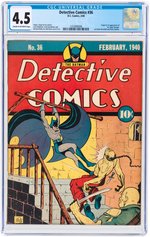 "DETECTIVE COMICS" #36 FEBRUARY 1940 CGC 4.5 VG+ (FIRST HUGO STRANGE).