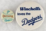 LOS ANGELES DODGERS LOT OF TWO EARLY MUCHINSKY BOOK PHOTO EXAMPLE BUTTONS.