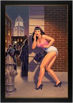 "BETTIE PAGE" #1 FRAMED COMIC BOOK COVER PAINTING ORIGINAL ART BY GREG HILDEBRANDT.