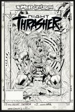 "NIGHT THRASHER" #9 FRAMED COMIC BOOK COVER ORIGINAL ART BY DAVID BOLLER.