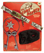 "THE LONE RANGER OFFICIAL OUTFIT" ON STORE CARD WITH BELT/KEYS/BADGE AND MASK.