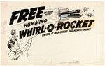 "HUMMING WHIRL-O-JET" PREMIUM PROTOTYPE ADVERTISING SIGN ORIGINAL ART.