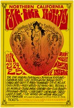 "NORTHERN CALIFORNIA FOLK-ROCK FESTIVAL" CONCERT POSTER WITH JIMI HENDRIX, LED ZEPPELIN & OTHERS.