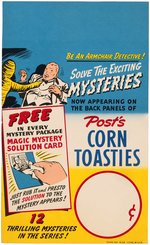 POST'S "CORN TOASTIES - MAGIC MYSTERY SOLUTION CARD" FILE COPY PREMIUM ADVERTISING SIGN.