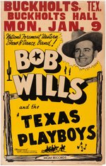 "BOB WILLS AND THE TEXAS PLAYBOYS" 1950 BUCKHOLTS, TEXAS CONCERT POSTER.