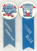 DODGERS PAIR OF ANNIVERSARY BUTTONS IN MUCHINSKY BUT NOT PLATE EXAMPLES.