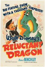 "WALT DISNEY'S THE RELUCTANT DRAGON" LINEN-MOUNTED ONE SHEET MOVIE POSTER.