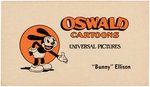 OSWALD THE LUCKY RABBIT "OSWALD CARTOONS" ANIMATOR "BUNNY" ELLISON PERSONAL BUSINESS CARD.