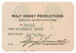 WALT DISNEY SUPERB AUTOGRAPHED PHOTO TO EMPLOYEE AND I. D. CARD.