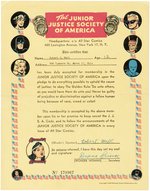 "THE JUNIOR JUSTICE SOCIETY OF AMERICA" COMPLETE FINAL VERSION CLUB KIT WITH BADGE.