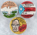 PUERTO RICAN SOCIALIST PARTY (3) HAND COLORED ANTI-U.S. 1989 BUTTONS FROM THE LEVIN COLLECTION.