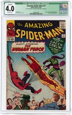 "AMAZING SPIDER-MAN" #17 OCTOBER 1964 CGC 4.0 VG QUALIFIED.