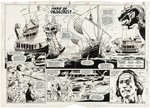 "ARAK, SON OF THUNDER" #47 COMIC DOUBLE SPLASH PAGE ORIGINAL ART BY TONY DeZUNIGA.