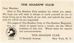 "THE SHADOW CLUB" STUD, CARD & RARELY SEEN ENVELOPE.