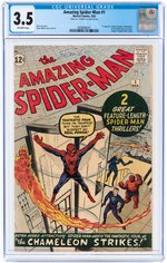 "AMAZING SPIDER-MAN" #1 MARCH 1963 CGC 3.5 VG- SIGNED BY STAN LEE.