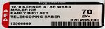 "STAR WARS - EARLY BIRD MAILER KIT" WITH TELESCOPING SABER LUKE AFA 70 EX+.